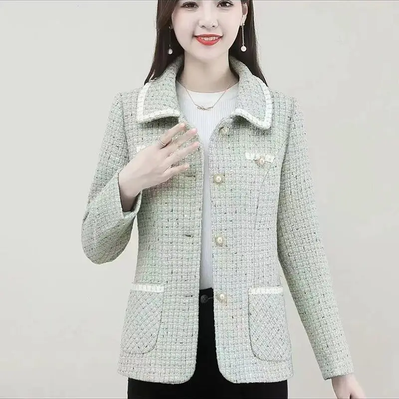 Fashion Short Small Fragrance Style Jacket High End primavera autunno Women Suit Coat Elegant Mother Clothes Square Neck Outwear 6XL