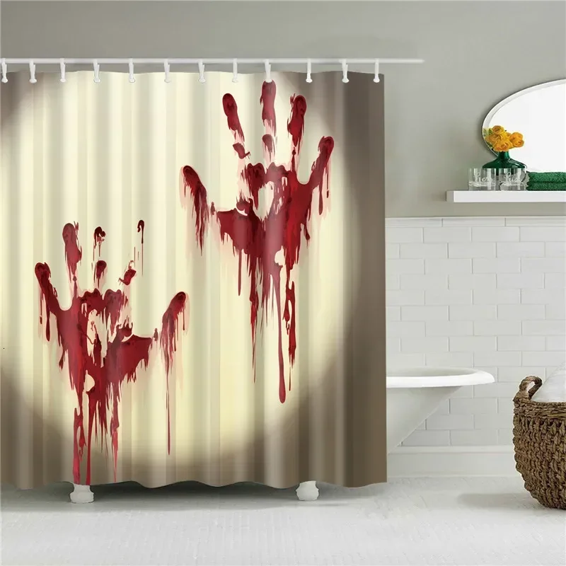 Halloween Horror Shower Curtain Printing Screen Bathroom Waterproof 12 Hooks Polyester Bath Curtains Home Decor Washable Screen