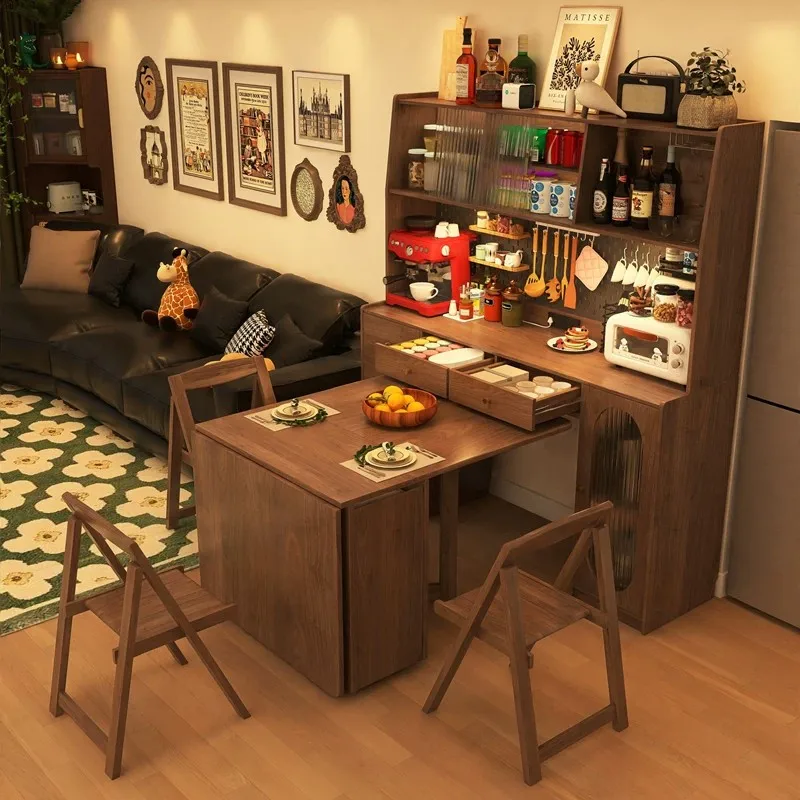Dining table integrated folding retractable wall locker living room antique multi-functional small apartment island