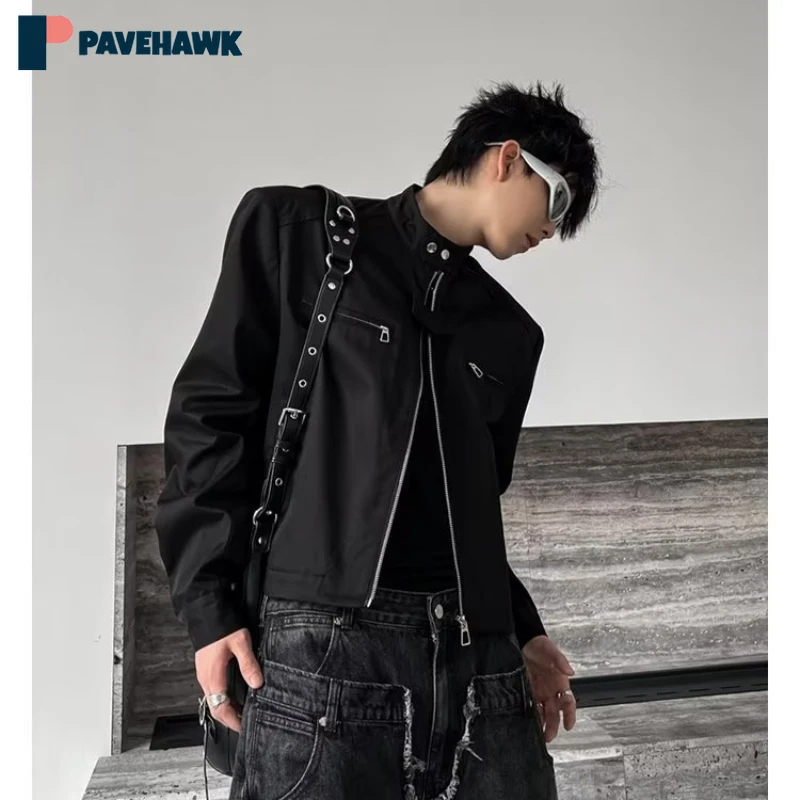 

Hip Hop Retro Pilot Jacket Man Loose Solid Color High Street Motorcycle Jackets Spring Autumn Male Casual Zipper Short Outwear