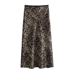 Maxdutti-falda a media pierna con estampado de leopardo para Mujer, ropa de calle francesa, a la Moda, XS-L, 2024