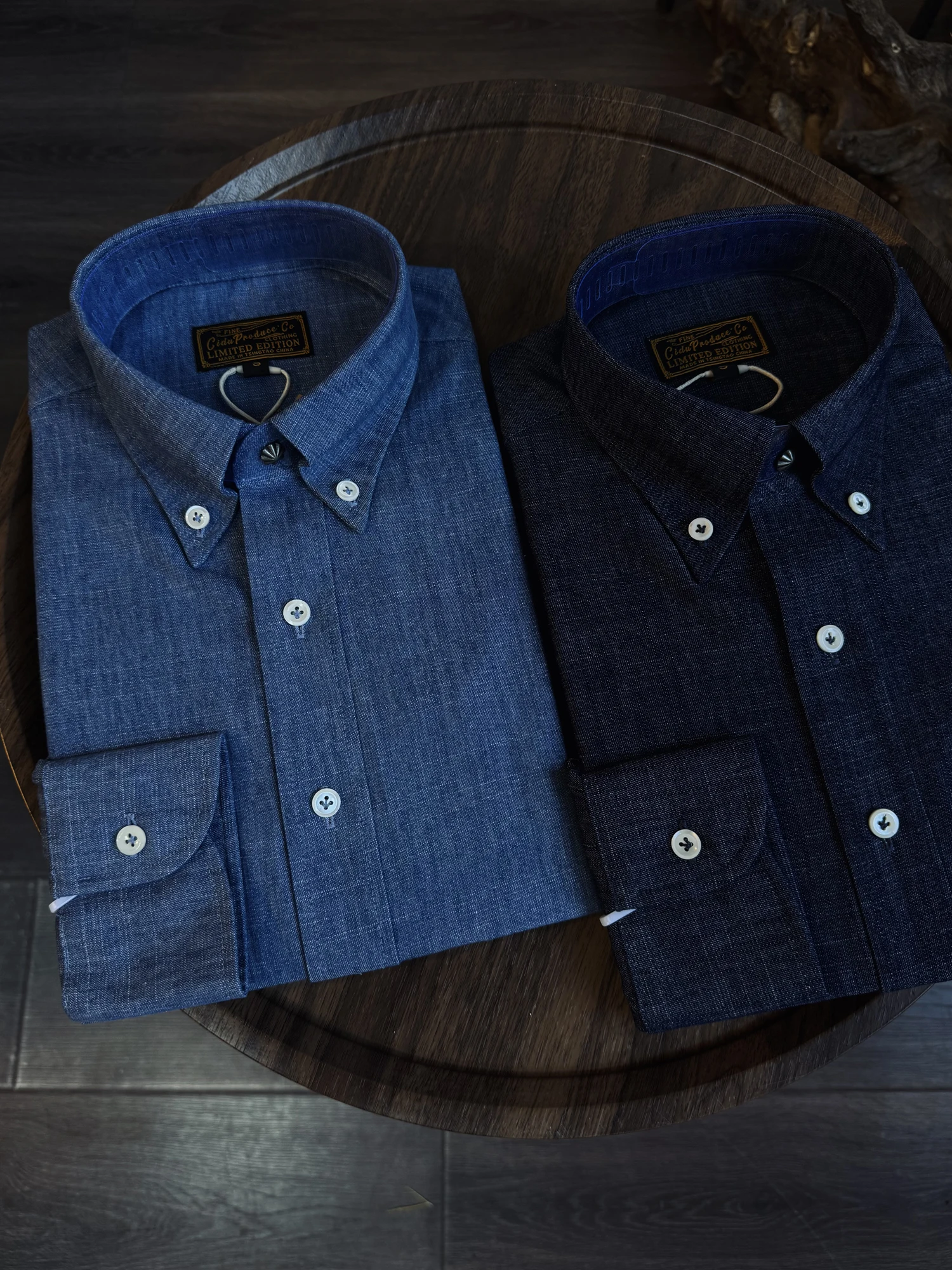 

Elegant Italian Style Naples Washed Denim Cotton Men's Long Sleeve Casual Shirt High-End Feeling Breathable Comfortable Busin...