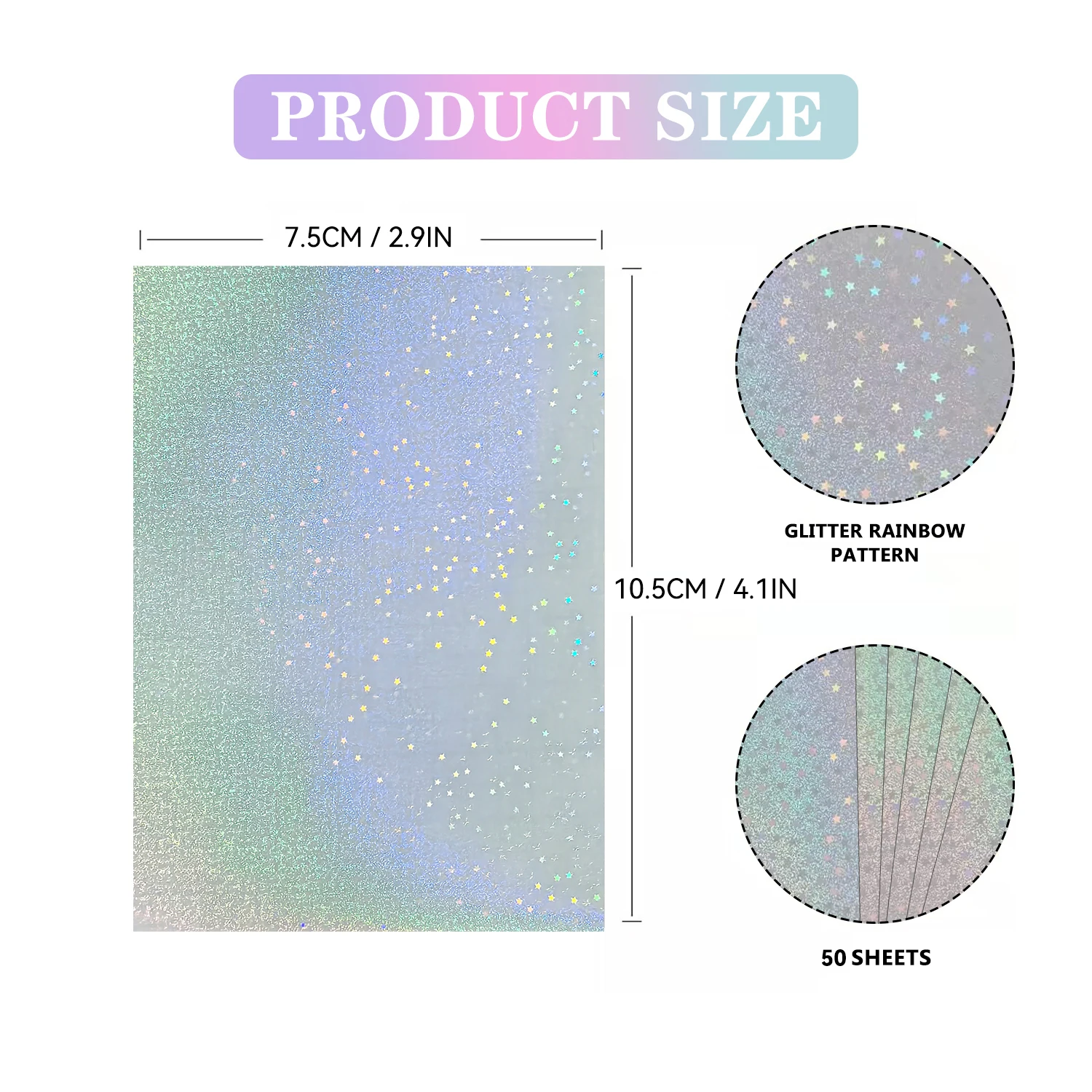 50 Stück Holographische Sand-Stern Vinyl-Aufkleber Transparent 7,4 X 10,5 cm Selbstklebende Überlagerungsfolien zum Laminieren – Detail 3