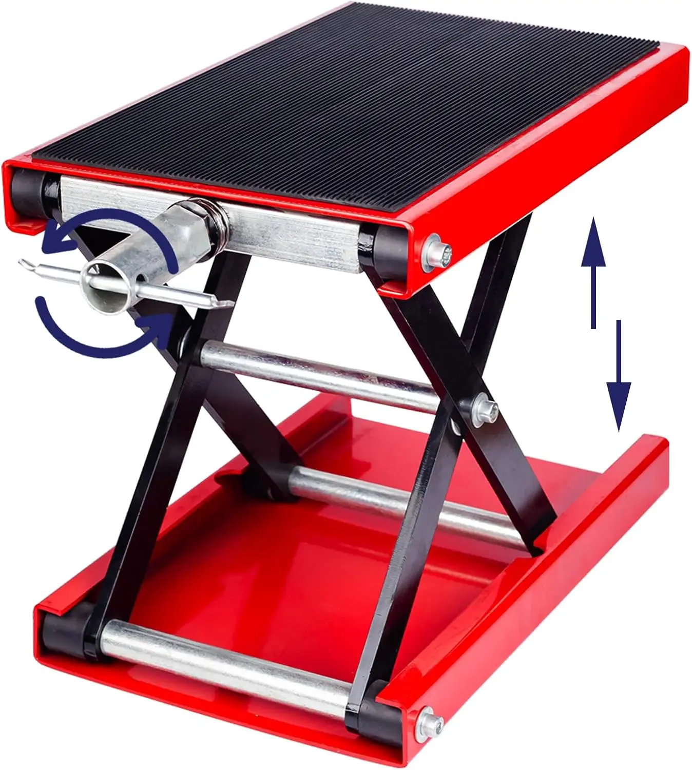 

Motorcycle Lift Scissor Jack Motorbike Jack with 1100lb Capacity Wide Deck Motorcycle Center Stand Steel Scissor Jack for Street