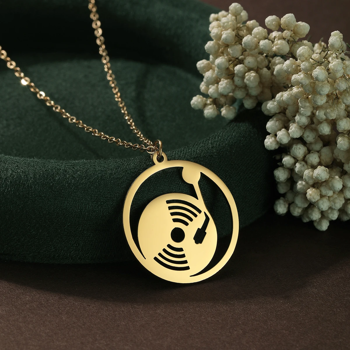 Kinitial Stainless Steel Music Song Theme Record Pendant Jewelry Gift For Music Lover Musical Jewelry Jazz Rock Band Necklace