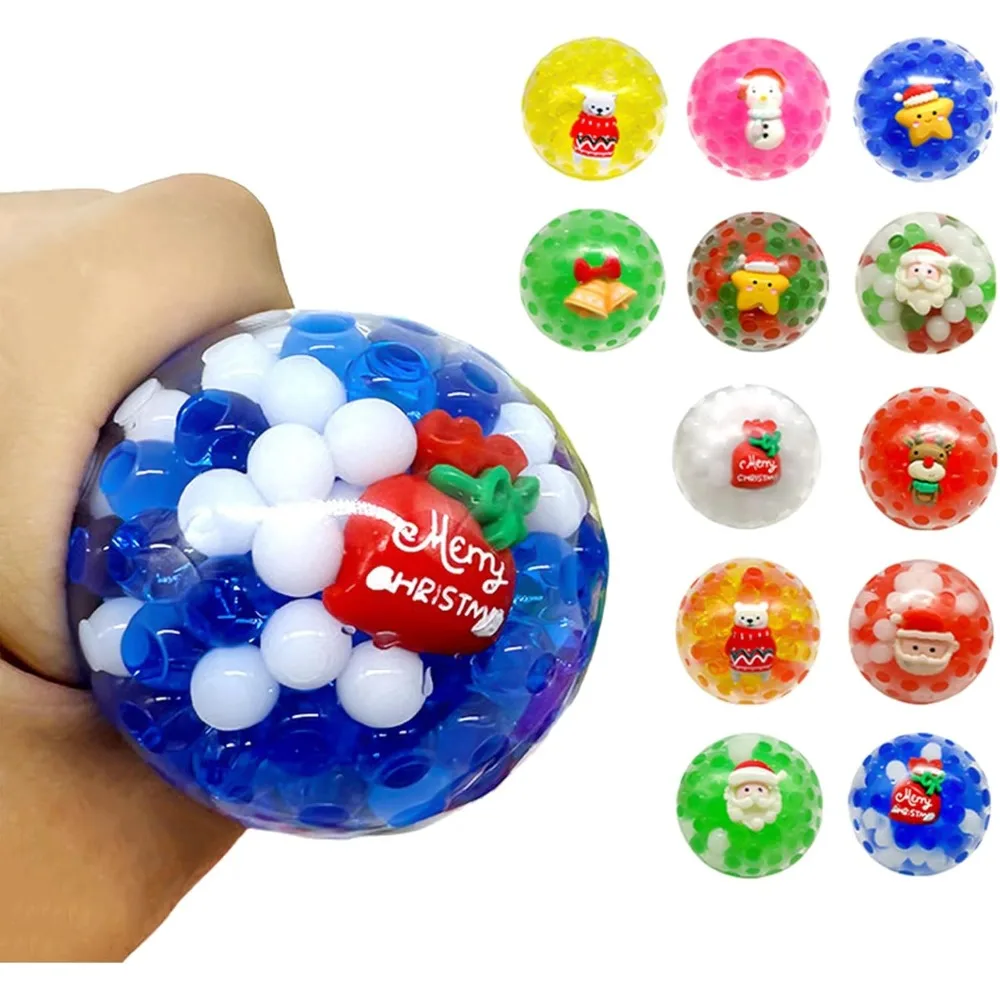 1-12PCS Christmas Stress Balls Squeeze Fidget Toys with Water Beads Santa Cluse Snowman Elk Stress Relief Toys for Party Favors