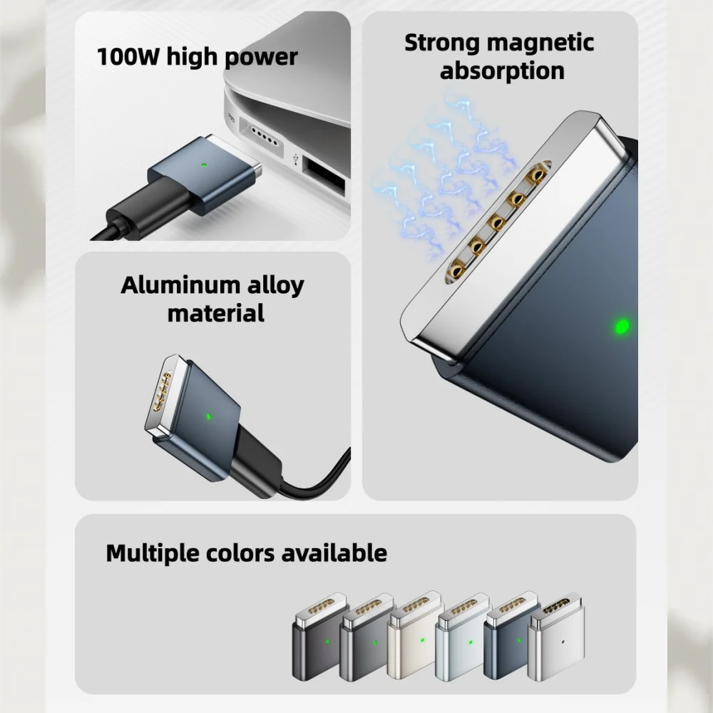 محول جديد من النوع C إلى MagSafe 2 لعام 2025، محول شحن مغناطيسي PD بقدرة 100 وات T-Tip لجهاز MacBook Pro/Air، شحن آمن وسريع