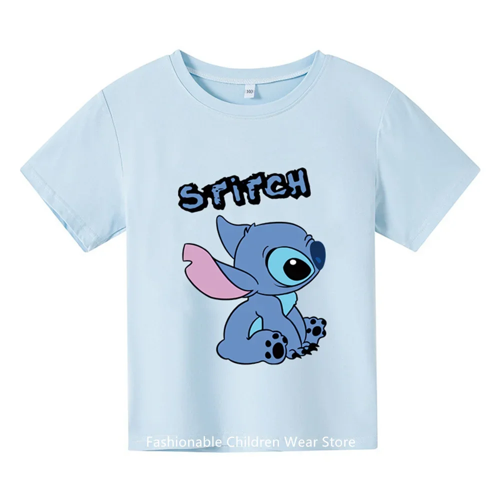 Anime Stitch Children's Cotton Summer Fashion Multiple Cartoon Casual T-shirts Round Neck Short Sleeve Print Pattern