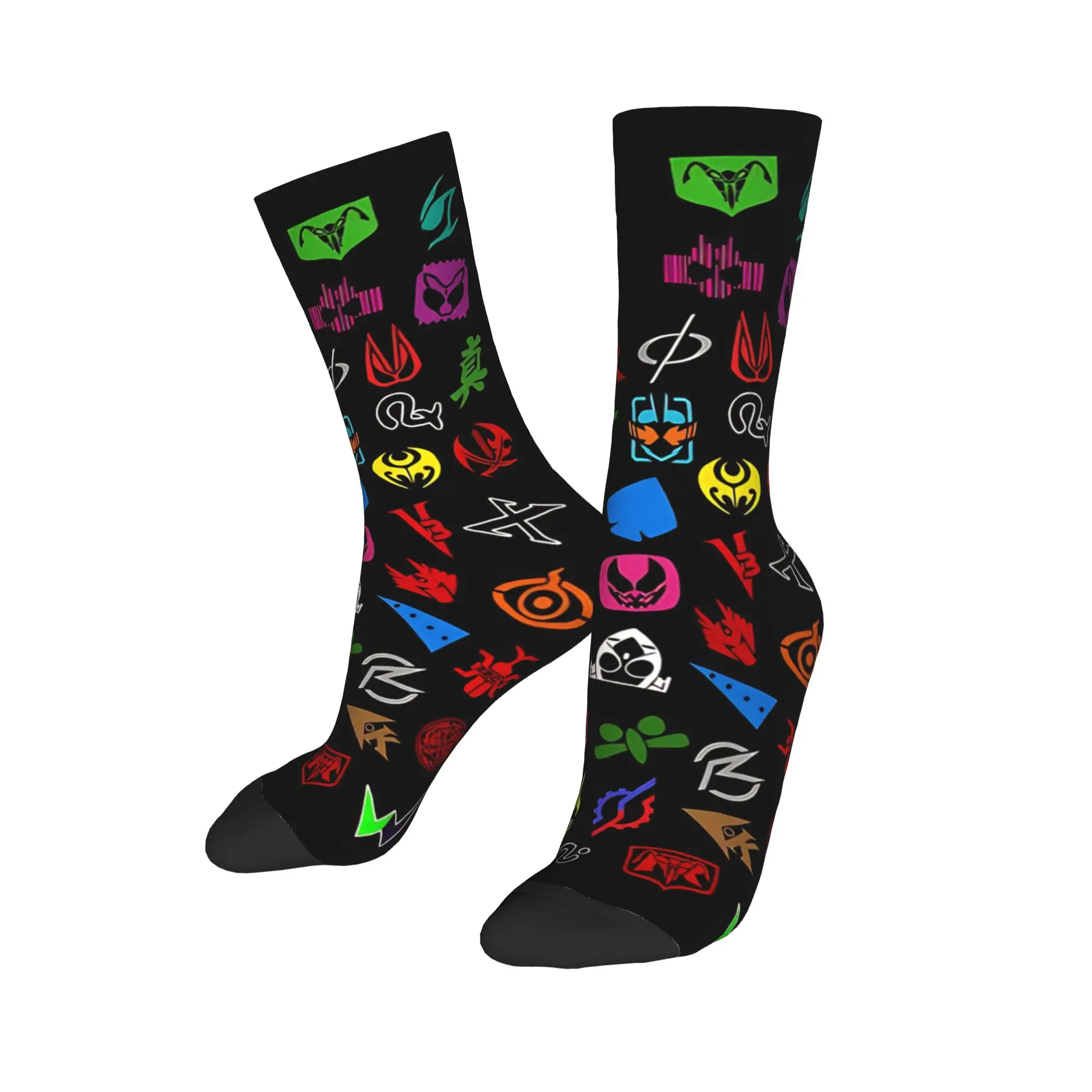 Funny Sock Bandai Kamen Rider All Logo  Harajuku Seamless Pattern Printed Men Crew Socks Casual Men's Socks