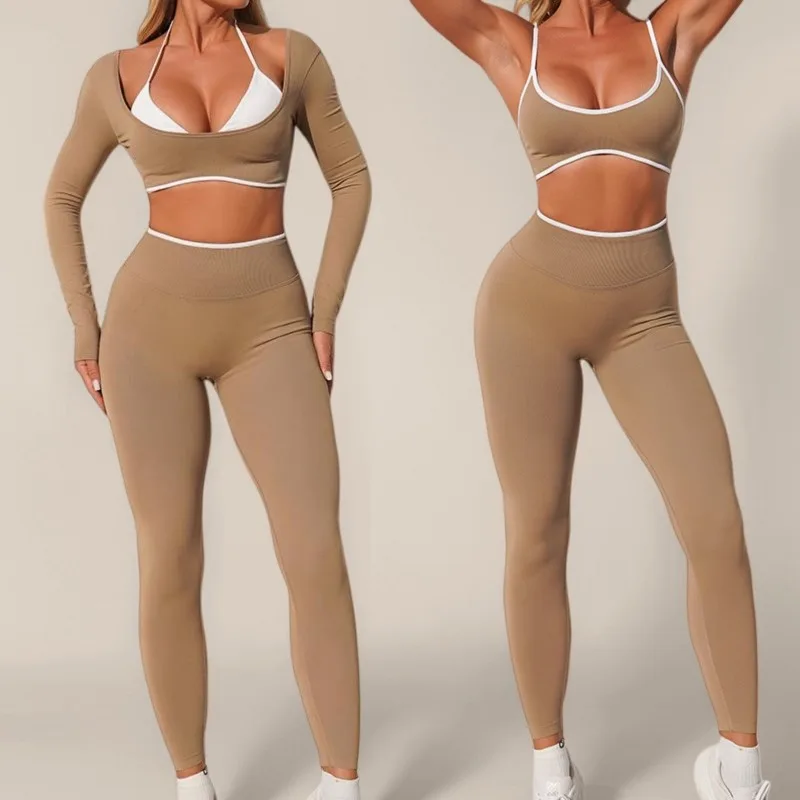 

Женский бесшовный комплект для йоги из 2 предметов, облегающий боди с высокой талией для поднятия бедер, фитнеса, тренажерного зала, спортивный комплект, повседневный тренировочный костюм