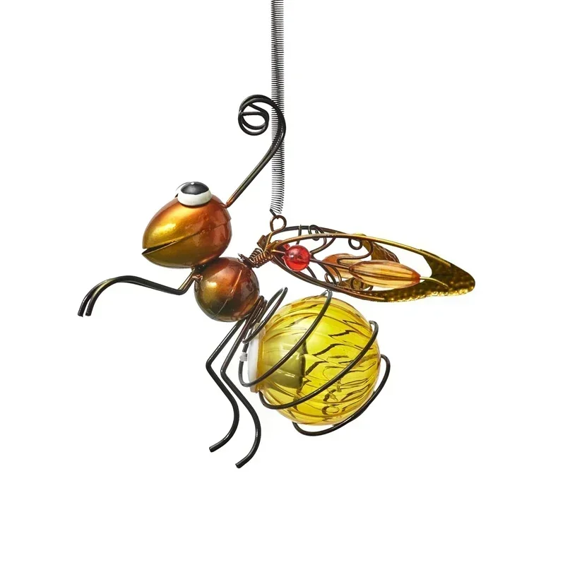 Iron Insect Statue With LED Fairy Light Outdoor Waterproof Hanging Tree Ornament For Fence Yard Courtyard Garden Art Decor