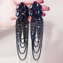 FYUAN Geometric Crystal Earrings Oversize Long Tassel Rhinestone Earrings for Women Luxury Earring Statement Jewelry