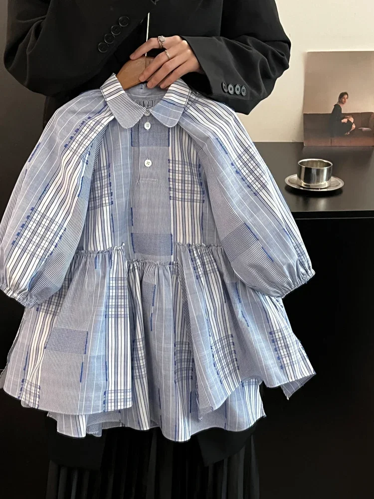 Girls Dress Autumn 2024 New Advanced Sense Foreign Style Children Patchwork Plaid Long-sleeved Shirt Dress Korean Simple Style