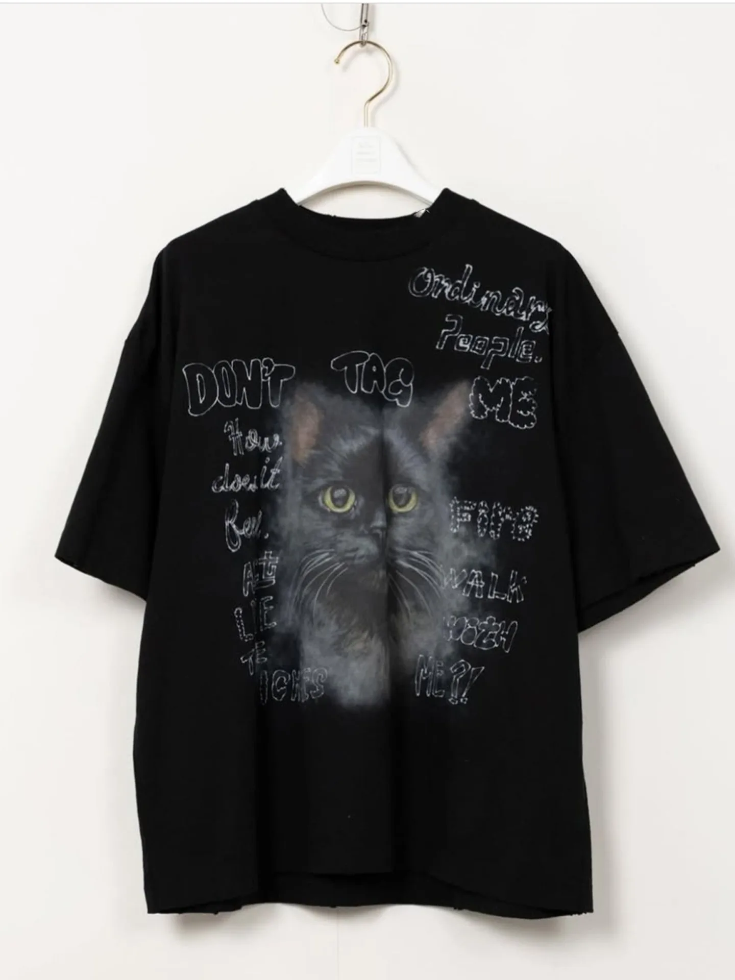 

26SS MMY Japanese-style Round-neck MIHARA Cotton T-shirt with Cat Letter Printing Loose and Easy-matching Short-sleeved Tees