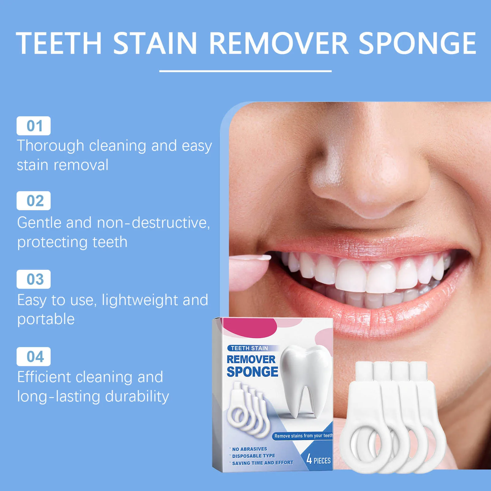 4pcs Teeth Cleaning Sponge Travel-Friendly Dental Cleaning Sponge for Home Families Oral Health Care