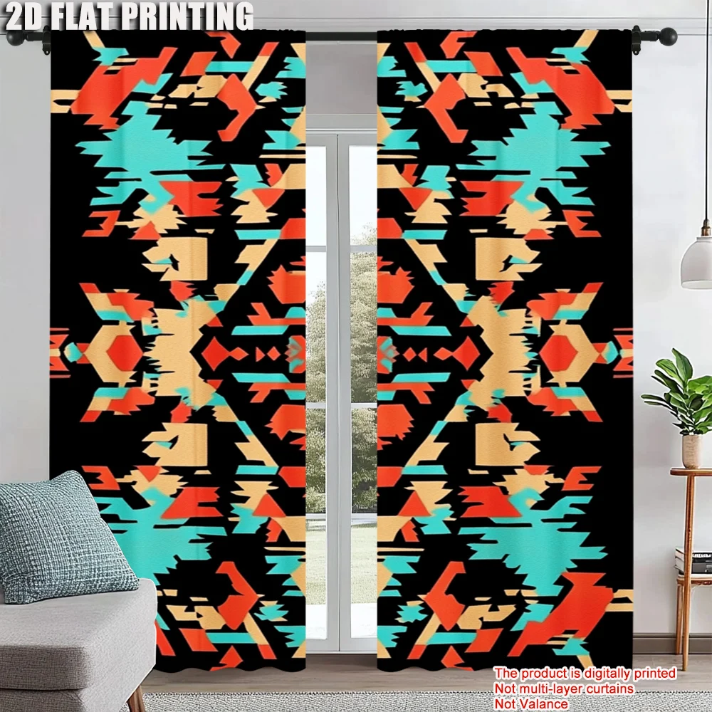 

2Pcs Bohemian Window Curtains Ethnic Vintage Pattern Curtains For Bedroom And Living Room Rod Pocket Design For Privacy