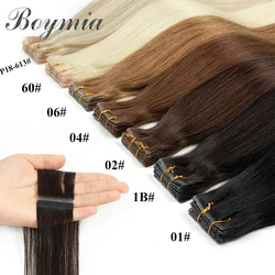 Boymia Twin Tab Weft Hair Extensions Machine Remy Hair Pull Through Hole Tape Hair 10pcs/pack 100% Natural Hair 16