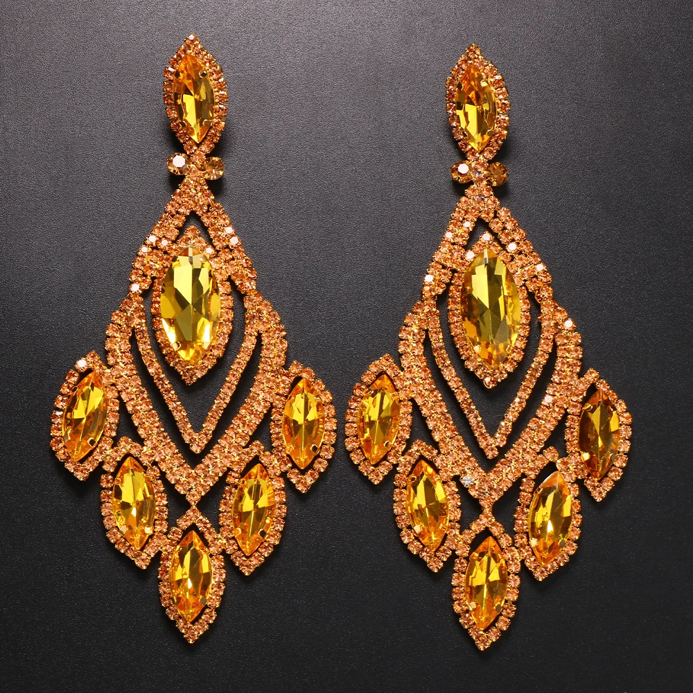 الغريبة البرتقال كبيرة استرخى أقراط للنساء ، قلادة ، مبالغ فيها ، حجر الراين ، الكريستال ، قطرة ، بيان اكسسوارات #4