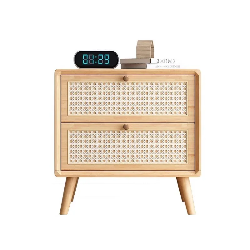 طاولة بجانب السرير من الخيزران على الطراز الصيني الاسكندنافي، خزانة من الخشب الصلب، خزانة صغيرة بجانب السرير، خزانة من خشب الرماد البسيط الاسكندنافي #1