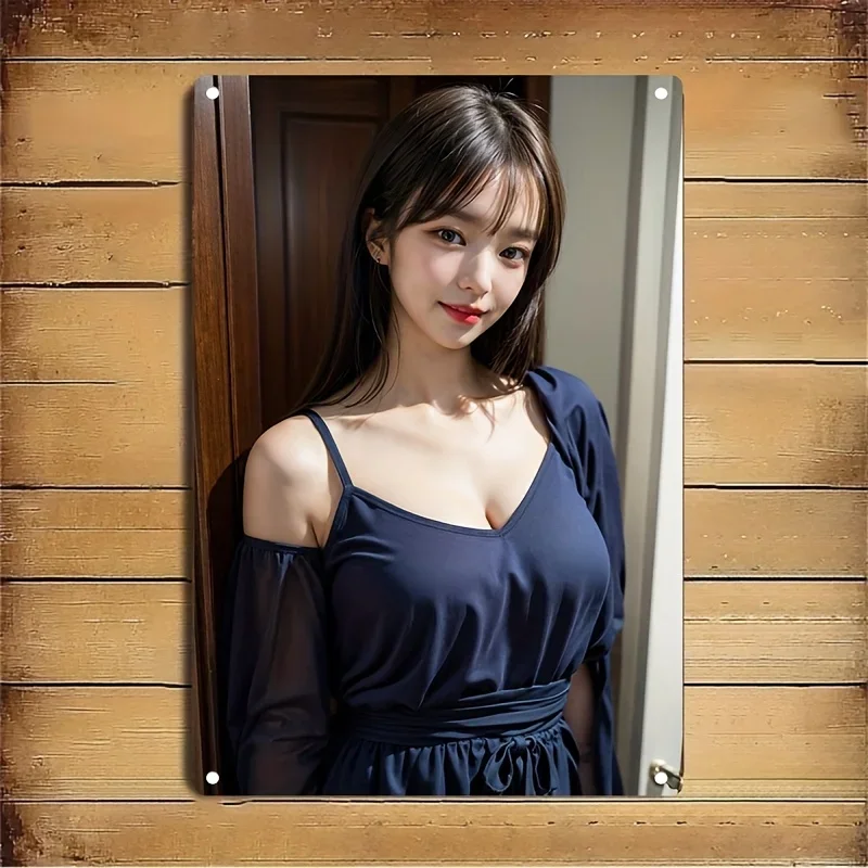 

Metal Sign Plate With Woman Face & Korean Beauty Standard Artwork - Iron Wall Decor For Home, Cafe, Bar - Korean Culture Inspire