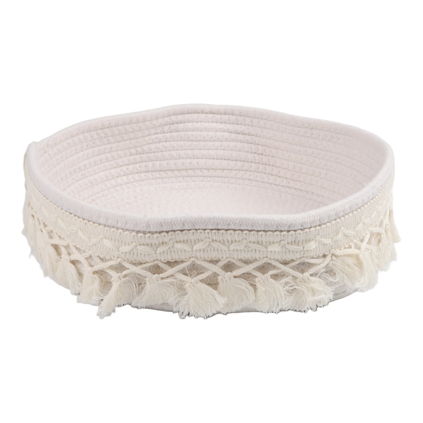 Organizational Cotton Rope Basket with Bohemian Tassel for Living Room Bookshelf Bedroom Dresser or Console Table