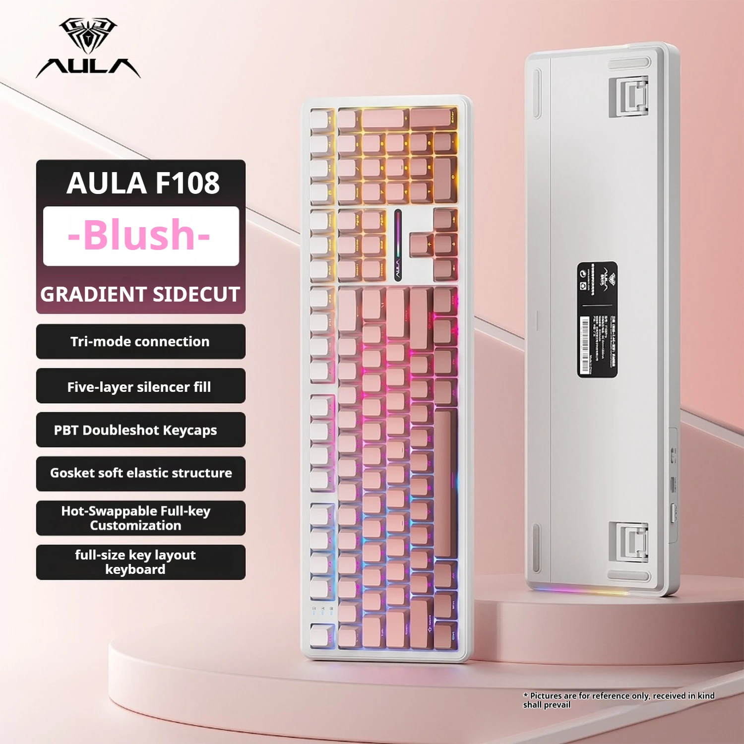 لوحة مفاتيح ميكانيكية AULA F108 مخصصة 100% تخطيط لاسلكي مع إضاءة خلفية RGB سماعة لاسلكية تعمل بالبلوتوث Hifi Switch لوحة مفاتيح الألعاب