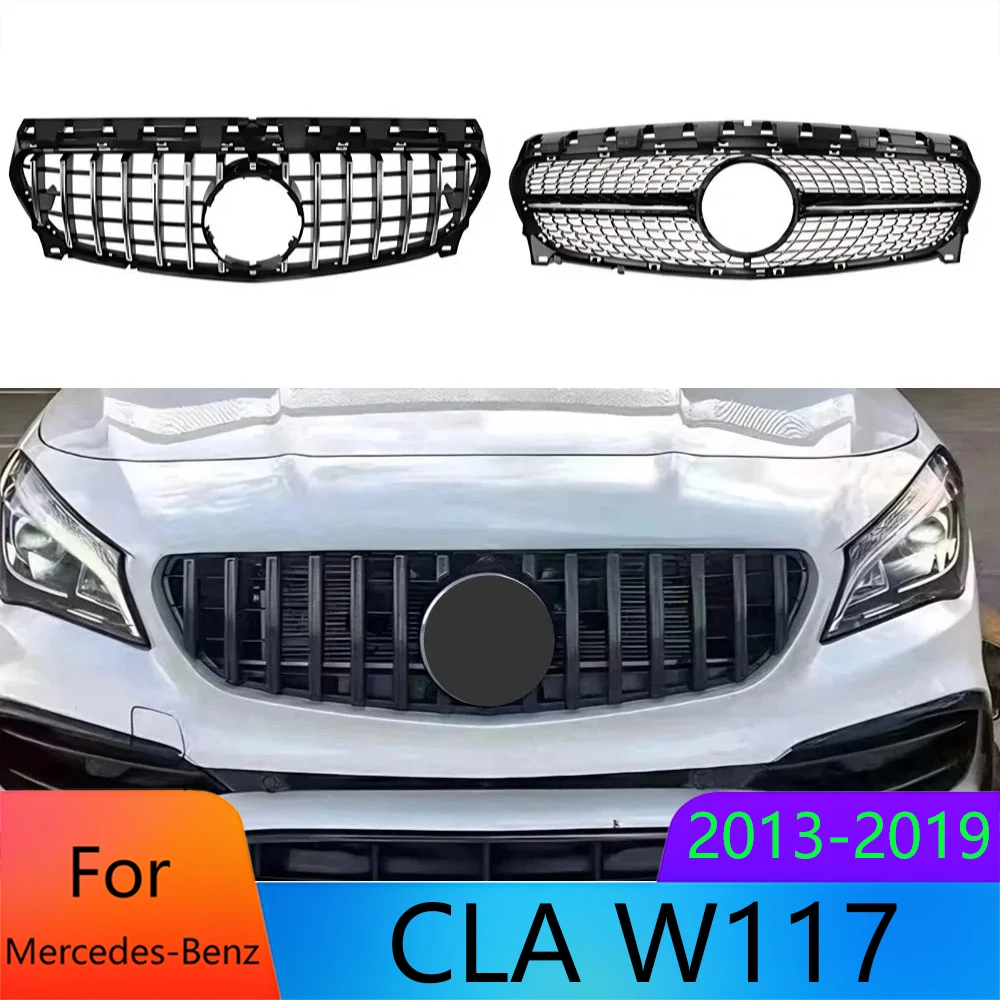 

Для Mercedes CLA C117 W117 2013-2019 Решетка переднего бампера Глянцевый черный ABS Спортивная сетчатая решетка Аксессуары для стайлинга кузова автомобиля Запчасти