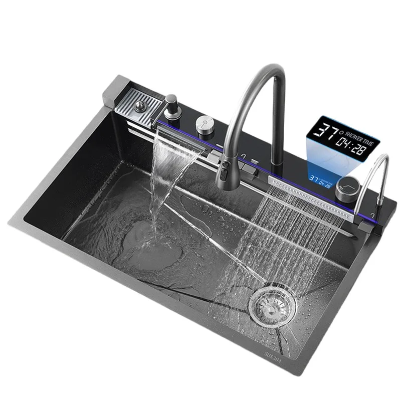 Stainless steel large single slot multi-functional digital display dishwasher vegetable basin