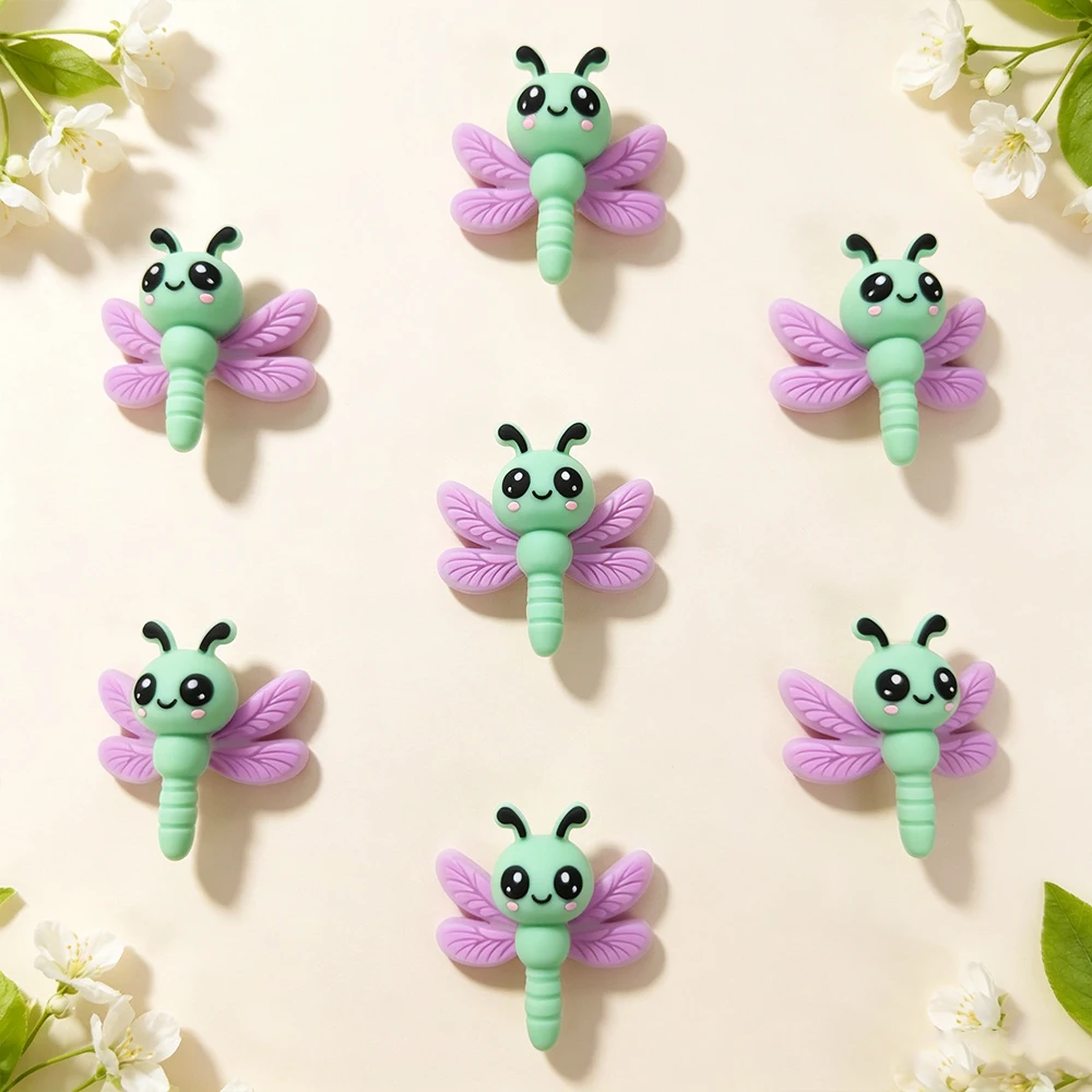 5Pcs Dragonfly Silicone Focal Beads Set DIY Beaded Necklace Bracelet Decoration Pen Jewelry Pendant Etc. Holiday Birthday Gift