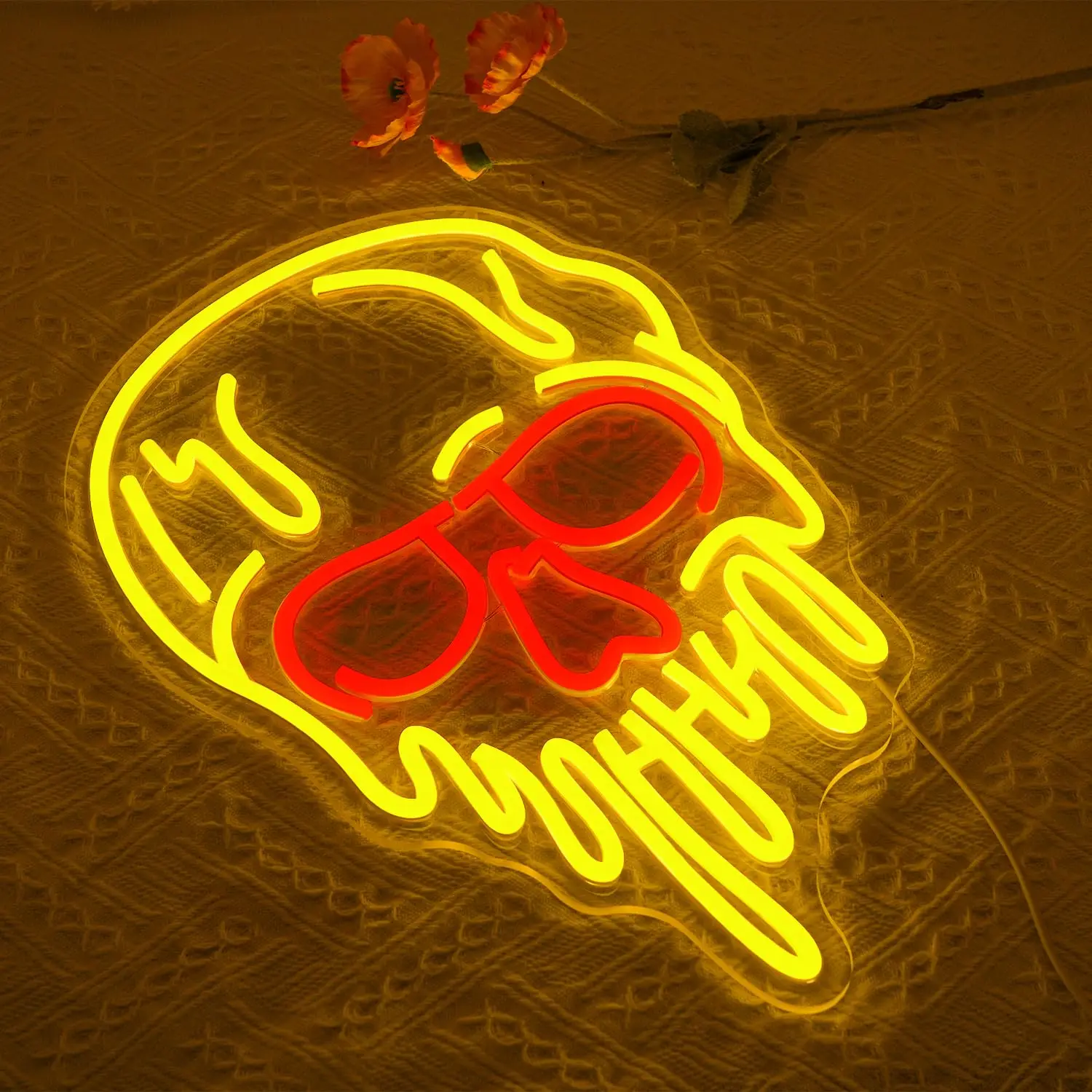 ذوبان الجمجمة LED النيون تسجيل ل جدار ديكور USB بالطاقة عكس الضوء هالوين الرعب تضيء رجل كهف بار الرعب نافذة المنزل ديكور