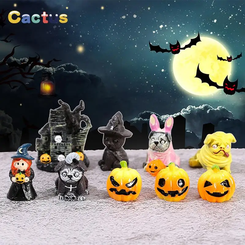 Halloween Puppenhaus Miniatur Nette Geist Hexe Bat Kürbis Mini Figuren Fee Garten Ornament Micro Landschaft DIY Handwerk Dekor