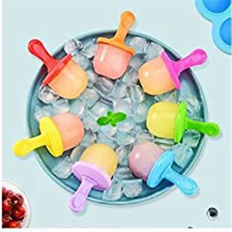 

-A90P Silicone Popsicle-Molds Mini 7-Cavity DIY Ice- Mold With Colorful Sticks Reusable Non-Stick Food Grade Popsicle Maker D