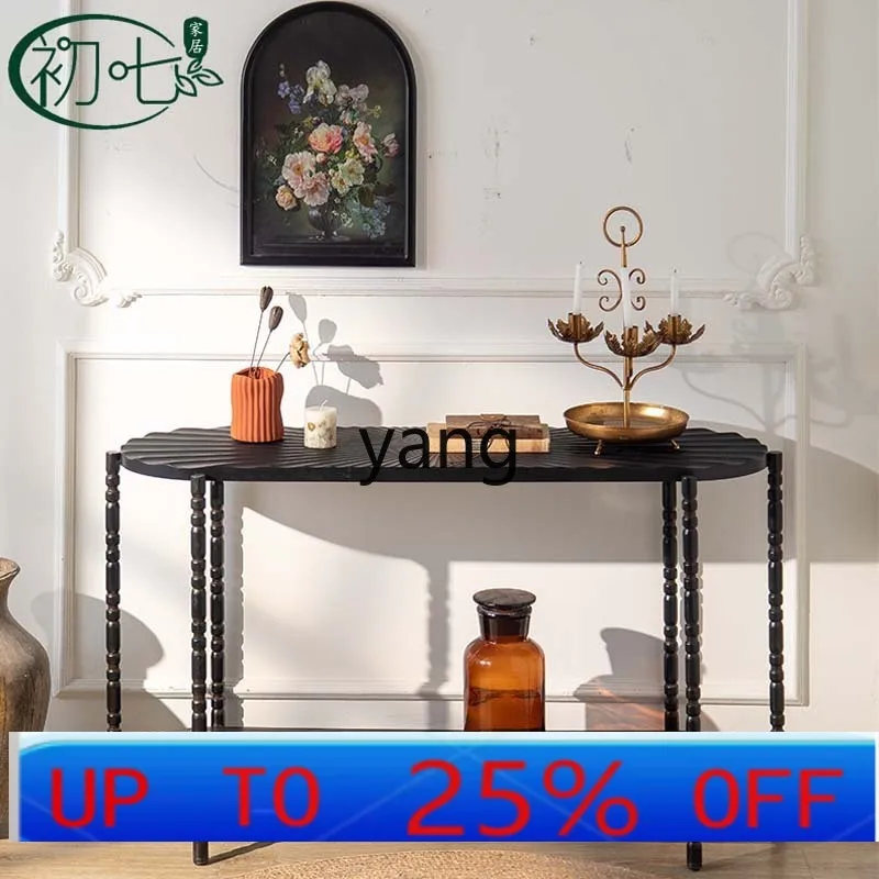 

LMM home corridor aisle cabinet American retro black table living room decoration simple case