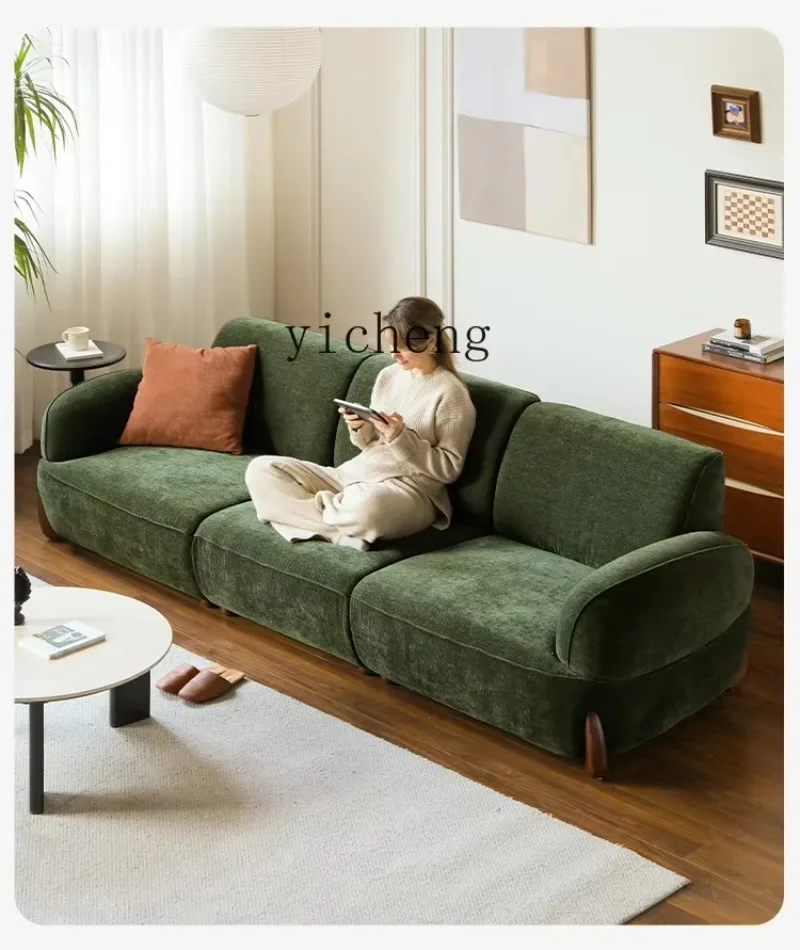 Fabric Sofa Chenier Living Room Size Apartment Medium Ancient Green Three-person Straight Row Sofa