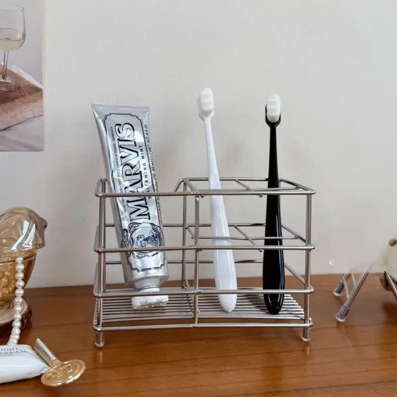 متعددة الوظائف تخزين الرف الحمام فرشاة الأسنان حامل الفولاذ المقاوم للصدأ فرشاة أسنان حامل متعدد فتحة ملحقات الحمام