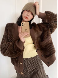 HDHOHR 2025 New Winter Real Mink Fur Coats Women Fashion Genuine Leather Warm Luxury knitted Mink Fur Jacket Outerwear Female