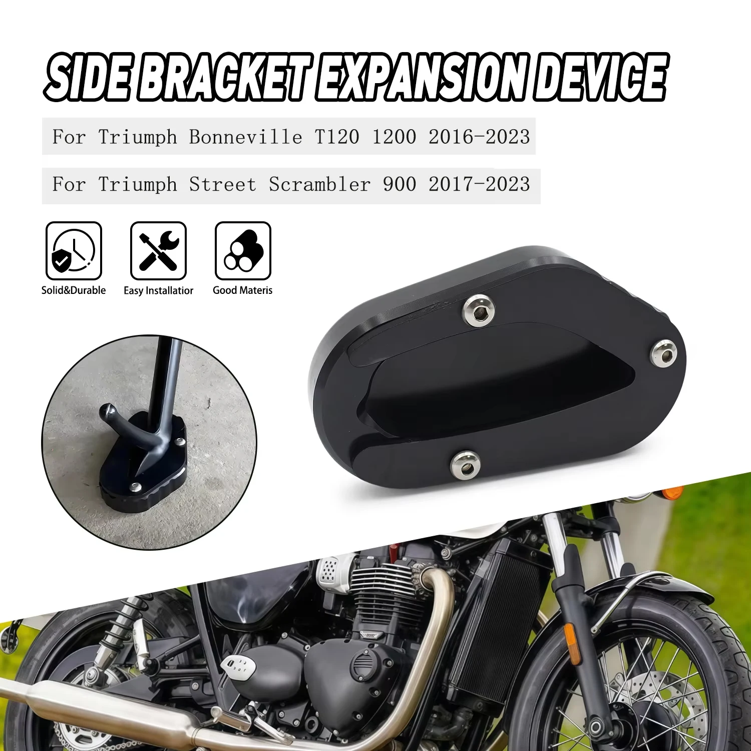 For Triumph Bonneville T120 1200 Street Scrambler 900 2017-2023 Motorcycle Foot Side Stand Enlarger Plate Pad Kickstand