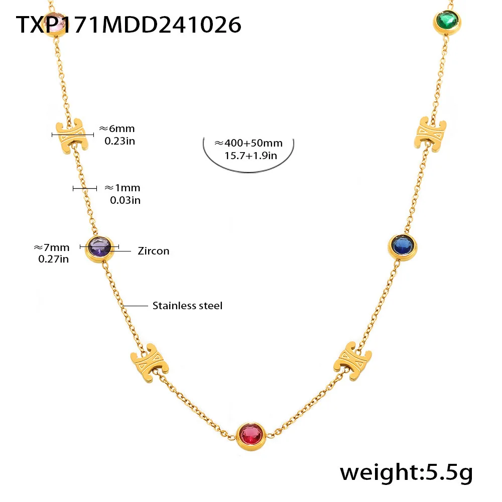 New Colored Diamond Set Necklace Bracelet Jewelry Set Stainless Steel Gold Plated Luxury