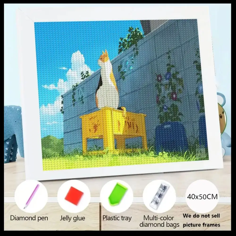 

Набор для алмазной вышивки 5D для взрослых и детей, 40x50 см, калико-кошка на желтой коробке, алмазная вышивка своими руками с инструментами - розовые стразы