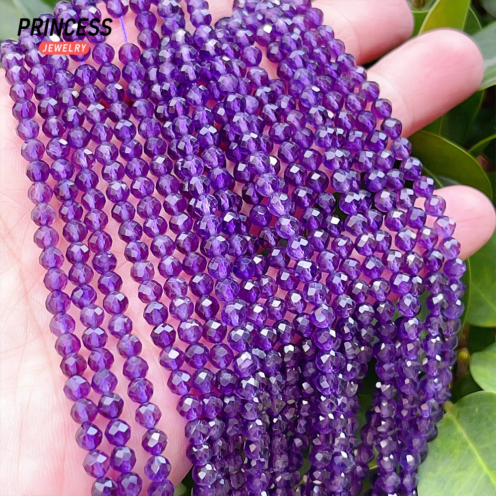 A++ Natural Amethyst Faceted Beads 3.5-4mm Purple Crystal Beads for Jewelry Making Wholesale Seed Beads DIY Accessorie