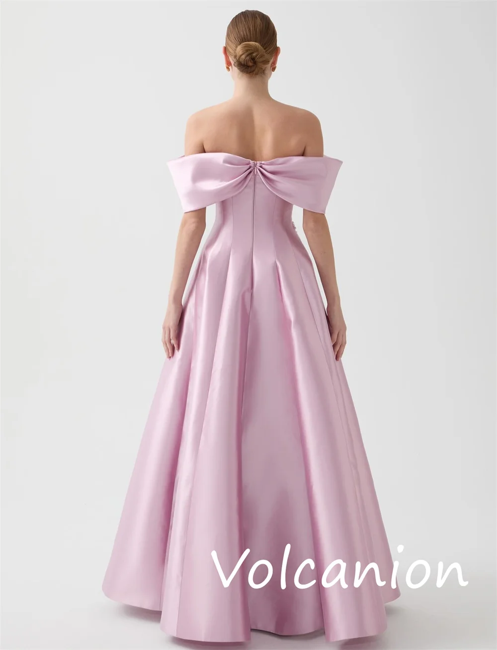 Customized Sparkle Pastrol Charmeuse Pleat A-line Off-the-shoulder Long Dresses Bespoke Occasion Casual