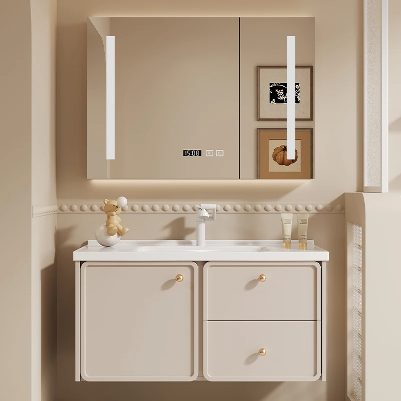 الفرنسية مغسلة الحمام بالباطل الحديثة خمر الغرور ضوء الحمام بالباطل مرآة تخزين Mobiletto Bagno أثاث المنزل #3