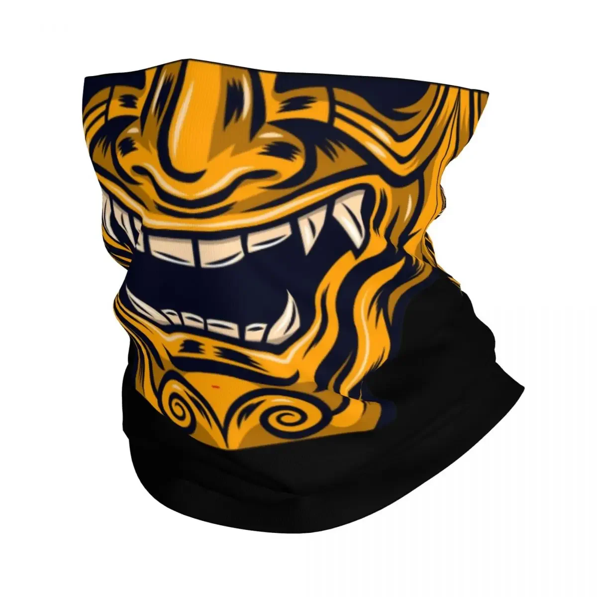 Golden Yellow Samurai Oni Neck Gaiter UV Face Shield Winter Japanese Demon Devil Bandana Scarf for Hiking