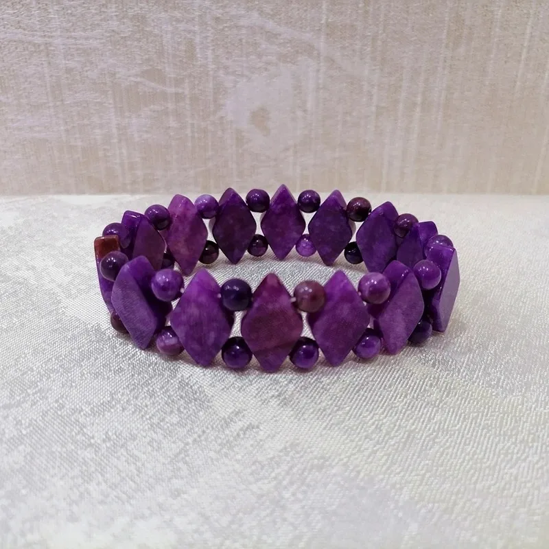 Natural Purple Chalcedony Hand Carved Diamond Bracelet Fashion Boutique Jewelry Men's and Women's Purple Agate Bracelet Gift