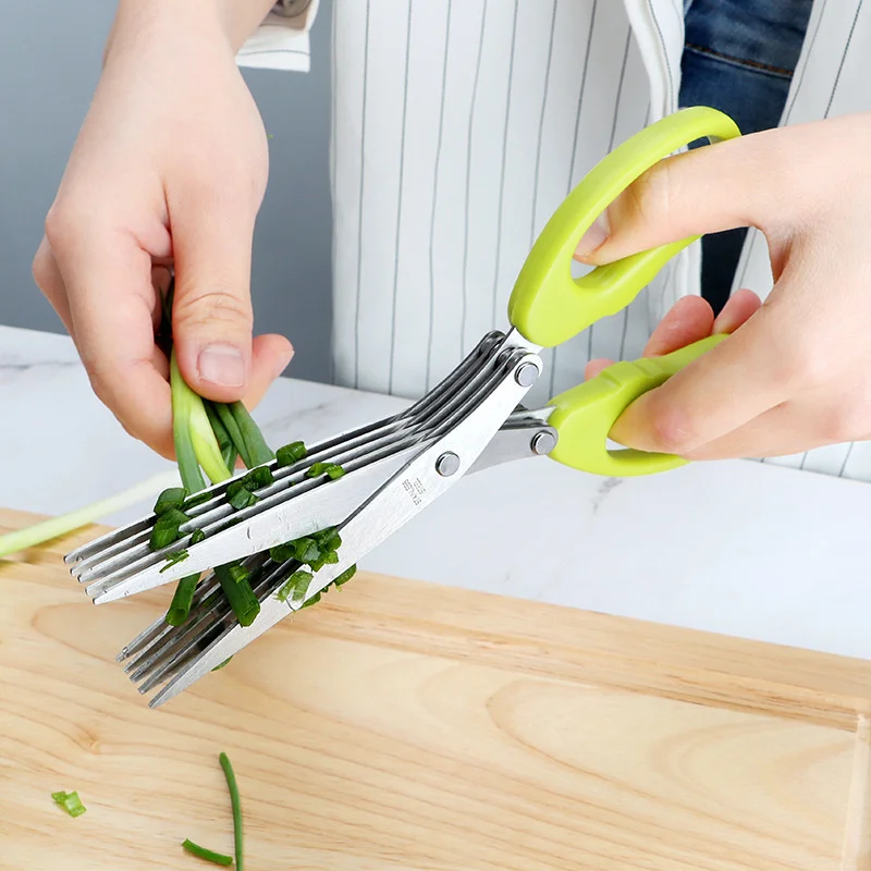 

Multi-functional Stainless Steel 5 Layer Kitchen Scissors Pepper Shredded Chopped Scallion Cutter Laver Cut Cooking Tool