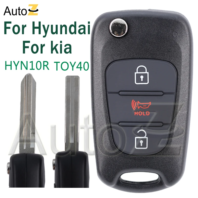 Autoschlüsselgehäuse für Kia Hyundai Rio Soul für Sportage 2010–2014 Smart Key Case TOY40 HYN10R Blade 3 Tasten ersetzen Flip-Schlüsselgehäuse