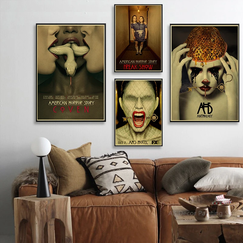 TV Show AHS Posters Retro Kraft Paper Prints American Horror Story Vintage Home Room Aesthetic Art Wall Decor Painting Pictures