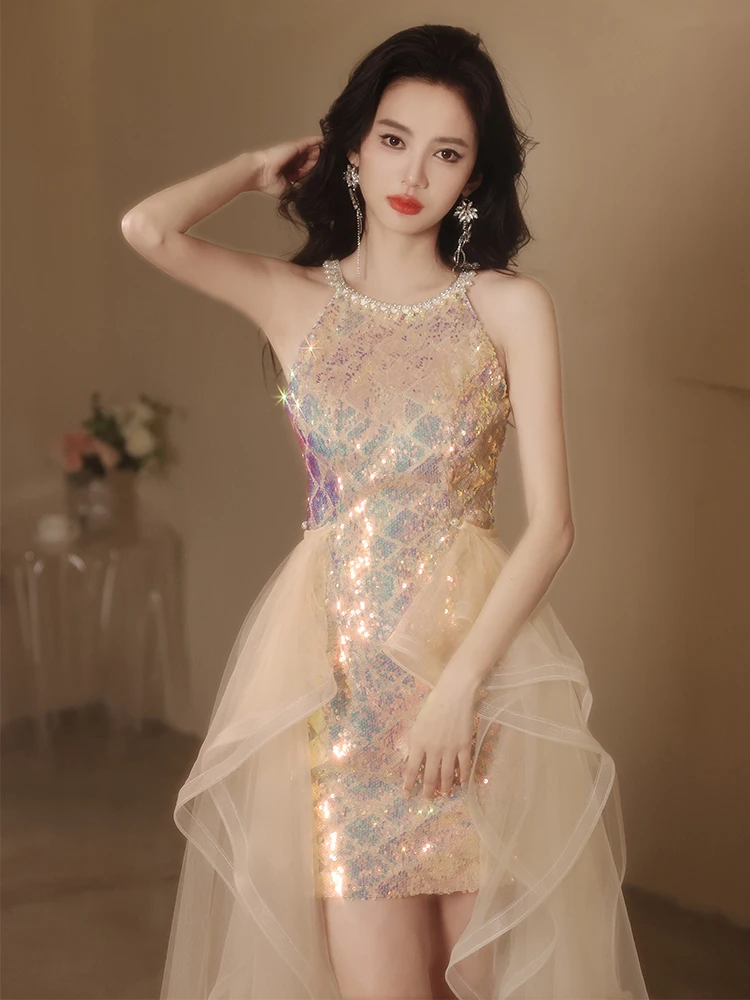 

Сексуальное платье с пайетками и молнией на талии из полиэстера для женщин, для вечеринок и торжеств