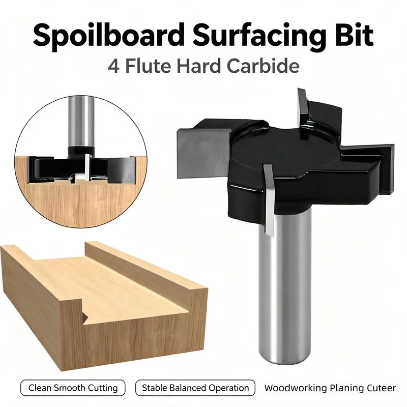 4 Flute T-Type Spoilboard Surfacing Router Bit, Large Diameter Wood Grooving Milling Cutter, Woodworking Engraving Machine Cutti