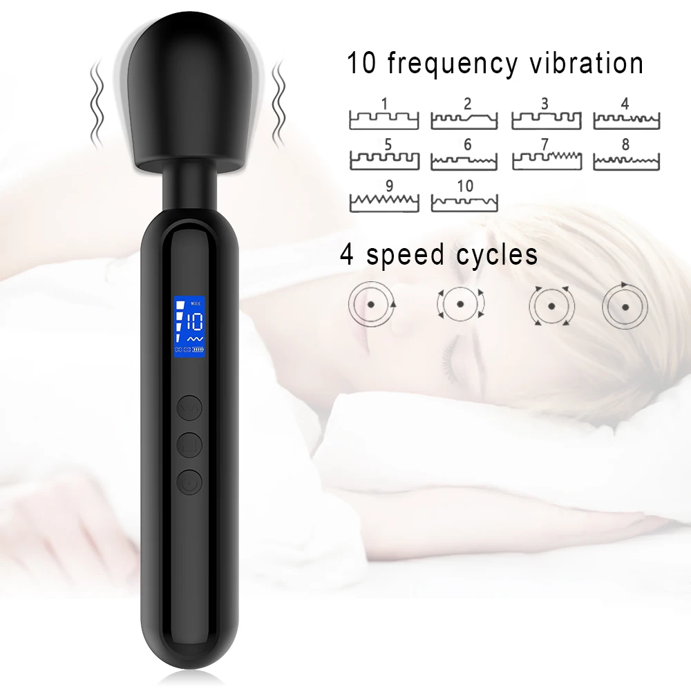 Multi functional massage stick LCD display timing vibrator silicone material 10 frequency 4-speed waterproof charging model